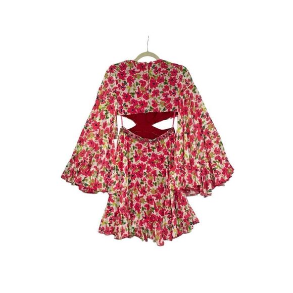 Mac Duggal 9158 Floral Chiffon Bell Sleeve Ruffle Mini Cocktail Dress | Size 2 - Picture 7 of 13